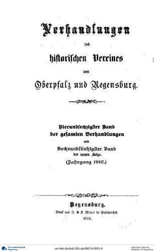 Verhandlungen des Historischen Vereins für Oberpfalz und Regensburg