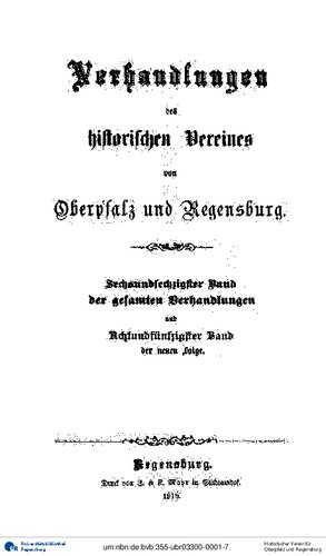 Verhandlungen des Historischen Vereins für Oberpfalz und Regensburg