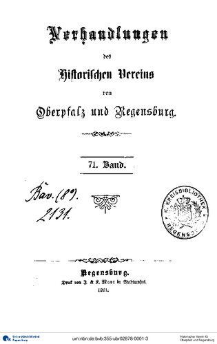 Verhandlungen des Historischen Vereins für Oberpfalz und Regensburg