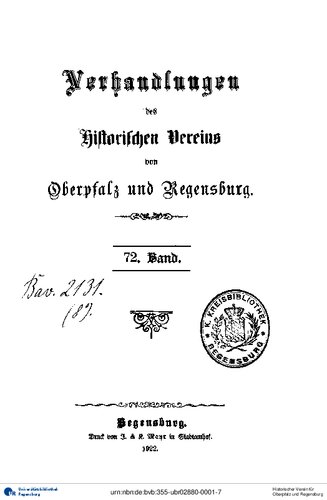 Verhandlungen des Historischen Vereins für Oberpfalz und Regensburg