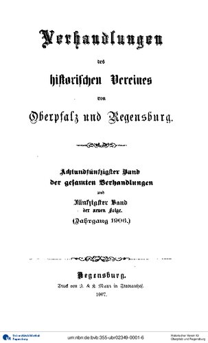 Verhandlungen des Historischen Vereins für Oberpfalz und Regensburg