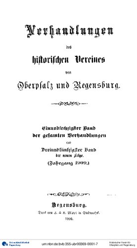 Verhandlungen des Historischen Vereins für Oberpfalz und Regensburg