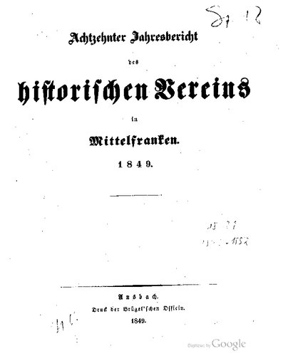 Jahresbericht des Historischen Vereins in Mittelfranken