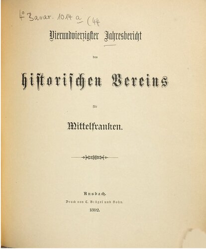 Jahresbericht des Historischen Vereins in Mittelfranken