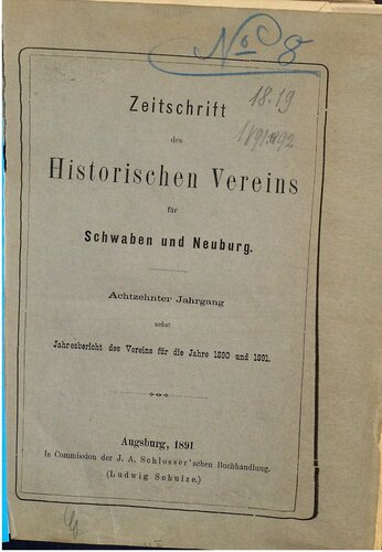 Zeitschrift des Historischen Vereins für Schwaben und Neuburg