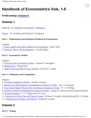 Handbook of Econometrics Volume 1