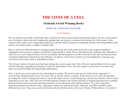 The Lives of a Cell