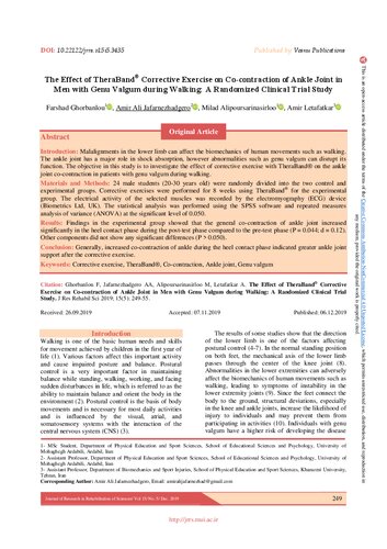 The Effect of TheraBand® Corrective Exercise on Co-contraction of Ankle Joint in Men with Genu Valgum during Walking: A Randomized Clinical Trial Study