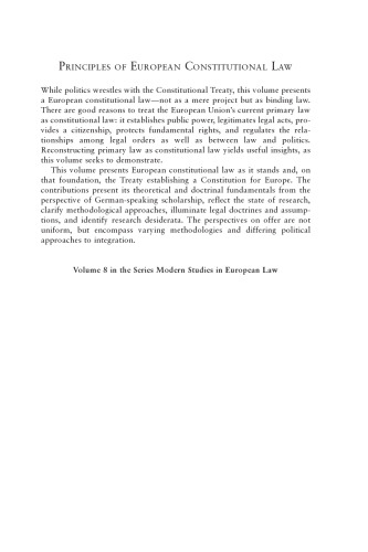 Principles of European Constitutional Law (Modern Studies in European Law)