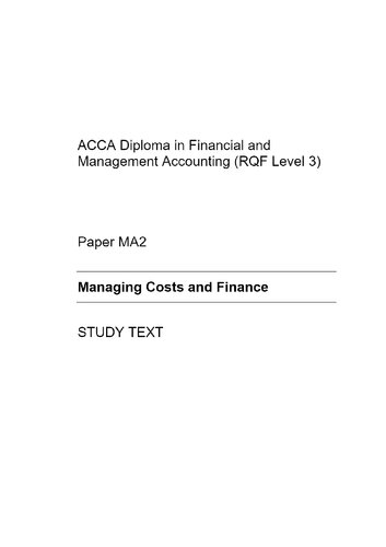 ACCA foundations Managing Costs and Finance