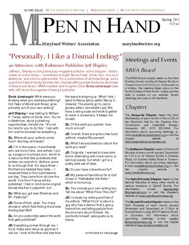 Pen in Hand (Maryland Writers' Association Newsletter)