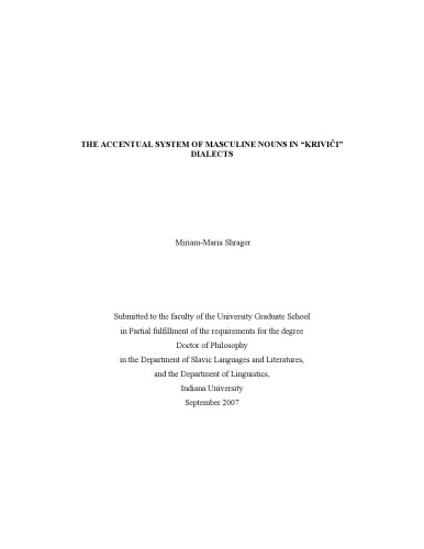 The accentual system of masculine nouns in ''Krivici'' dialects. Ph.D. dissertation