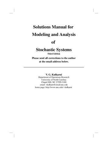 Modeling and Analysis of Stochastic Systems, Third Edition (Solutions, Instructor Solution Manual)