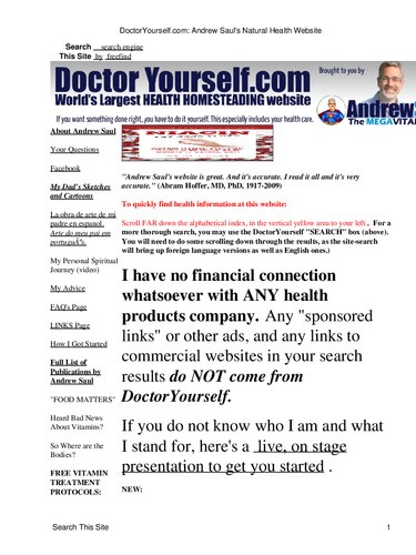 Orthomolecular Medicine : DoctorYourself com website by Andrew Saul PhD - complete articles on Vitamins, Nutritions  ( 10 Feb 2024 )