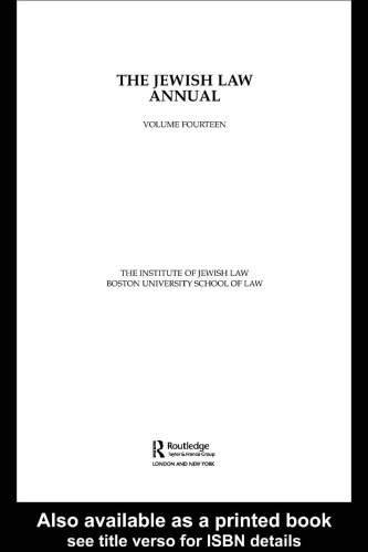 The Jewish Law Annual Volume 14 (Jewish Law Annual)