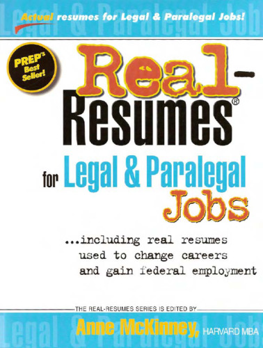 Real Resumes for Legal and Paralegal Jobs (Real-Resumes Series)