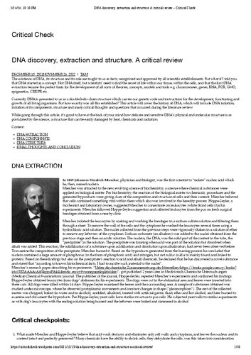 Critical Check writings by Tam -- on DNA, PCR, and Structure of living cell . DNA discovery, extraction and structure PCR and Real Time RT-PCR under critical review Why you should know about Harold Hillman’s work on the living cell .