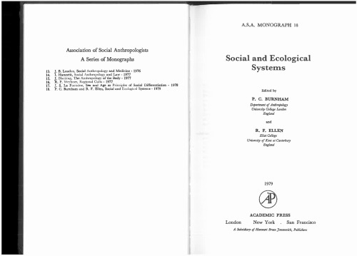 Social and Ecological Systems (ASA Monographs, 18)