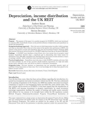 REITS and the Property Market (Journal of Property Investment and Finance, Vol. 25, No. 3, 2008)