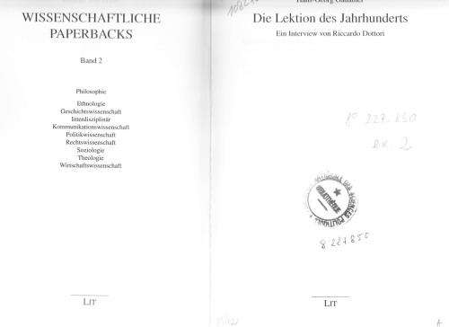 Die Lektion des Jahrhunderts. Ein philosophischer Dialog mit Riccardo Dottori