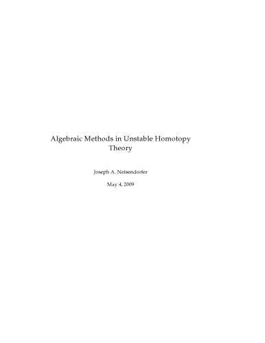 Algebraic Methods in Unstable Homotopy Theory (New Mathematical Monographs)