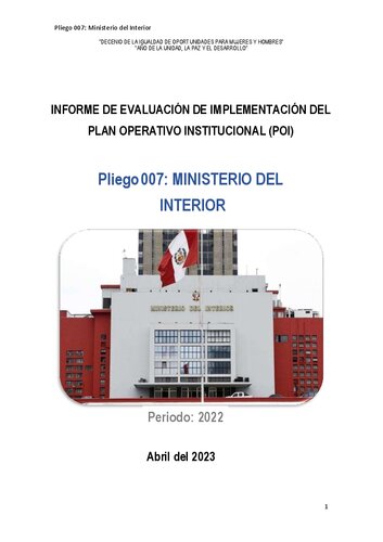 Informe de evaluación de implementación del Plan Operativo Institucional (POI) : Periodo: 2022