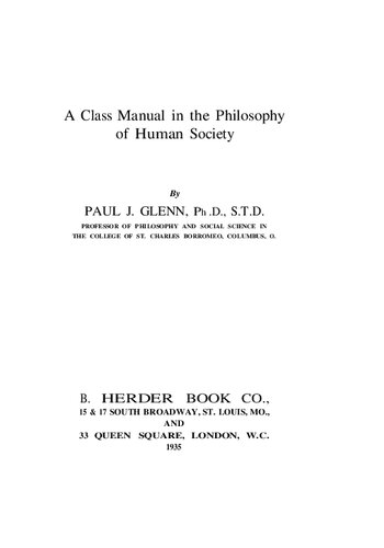 Sociology: A Class Manual in the Philosophy of Human Society