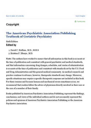 The American Psychiatric Association Publishing Textbook of Geriatric Psychiatry