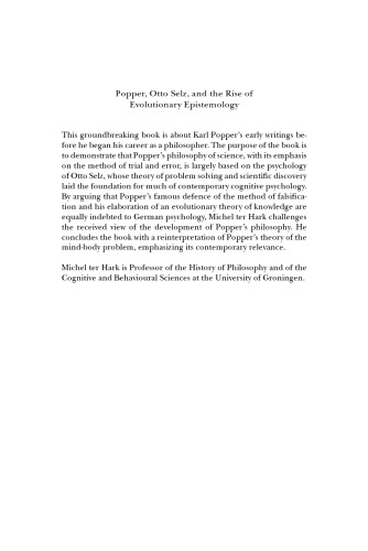 Popper, Otto Selz and the Rise Of Evolutionary Epistemology