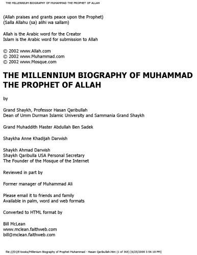 The Millennium Biography of Muhammad, The Prophet of Allah