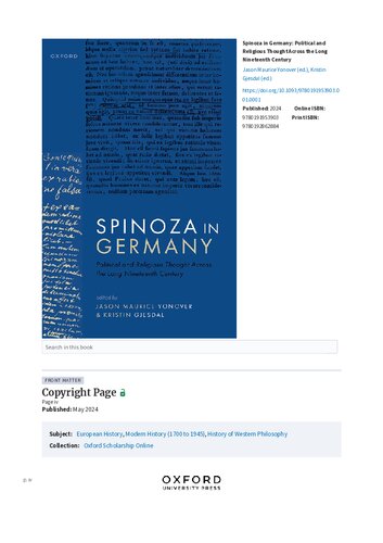 Spinoza in Germany: Political and Religious Thought Across the Long Nineteenth Century