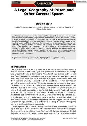 A Legal Geography of Prison and Other Carceral Spaces