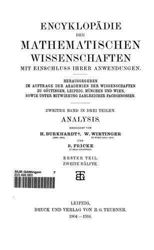 Encyclopaedie der mathematischen Wissenschaften und Anwendungen. Analysis Band 2, Teil 1, Heft 2