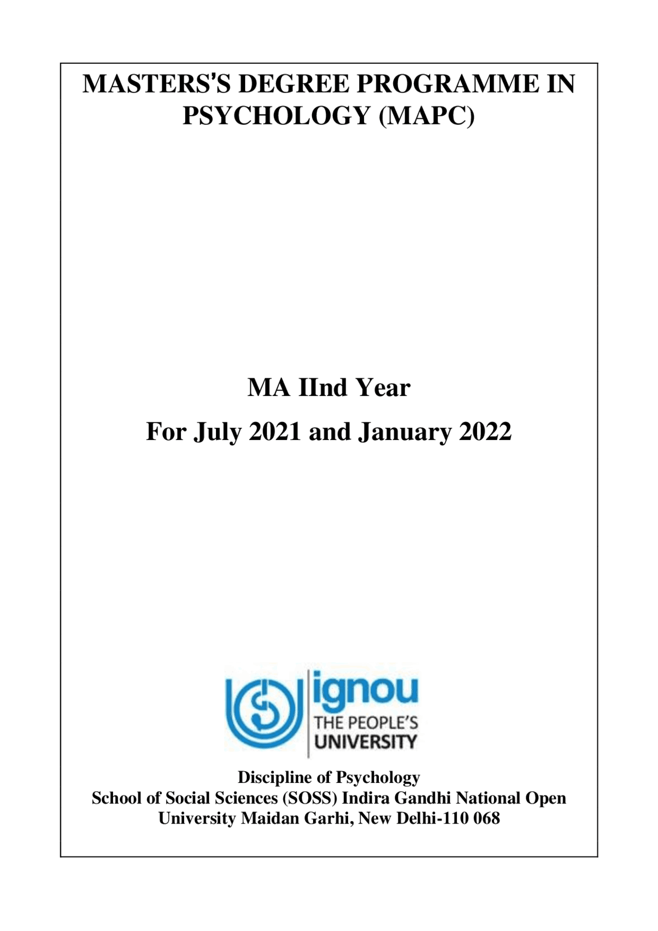 Master of Arts (Psychology) (MAPC) Second Year