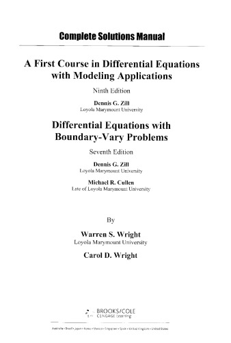 Complete Solution Manual for a First Course in Differential Equations with Modeling Applications