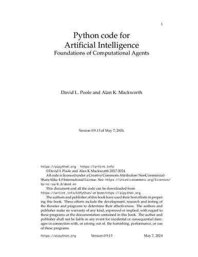 Python code for Artificial Intelligence Foundations of Computational Agents