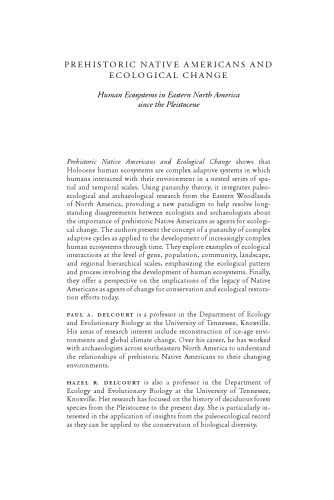 Prehistoric Native Americans and Ecological Change: Human Ecosystems in Eastern North America since the Pleistocene