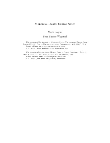 Monomial Ideals: Course Notes