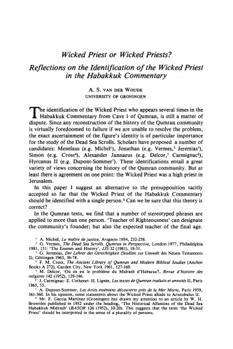 Wicked Priest or Wicked Priests? Reflections on the Identification of the Wicked Priest in the ?Habakkuk Commentary