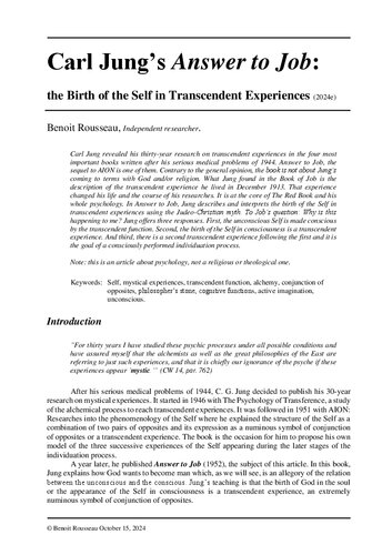 Jungian Perspectives 
Carl Jung's Answer to Job: the Birth of the Self in Transcendent Experiences