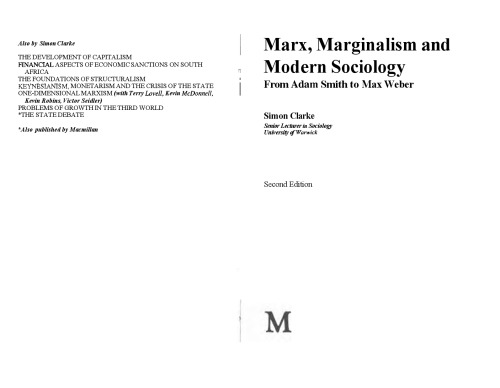 Marx, Marginalism and Modern Sociology: From Adam Smith to Max Weber