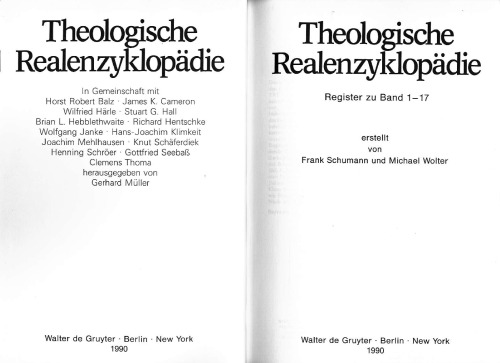 Register zu Band 1-17 (Theologische Realenzyklopadie)