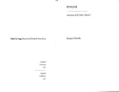 Psyche: Inventions of the Other, Volume I (Meridian: Crossing Aesthetics)