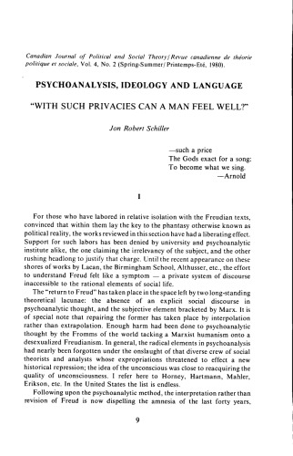 Canadian Journal of Political and Social Theory Revue canadienne de theorie politique et sociale, Vol. 4, No. 2 (Spring-Summer  Printemps-Ete, 1980)  PSYCHOANALYSIS, IDEOLOGY AND LANGUAGE