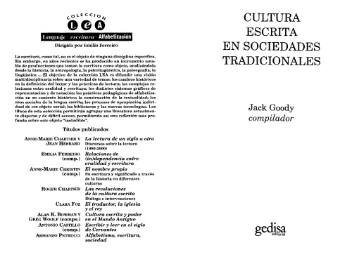 Cultura escrita en sociedades tradicionales (Spanish Edition)