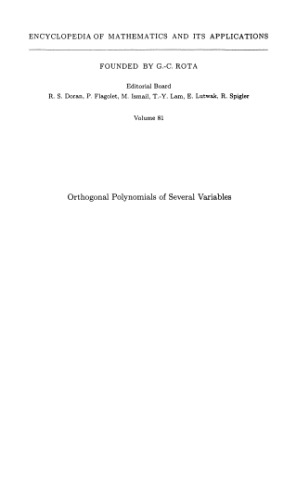 Orthogonal Polynomials of Several Variables (Encyclopedia of Mathematics and its Applications)