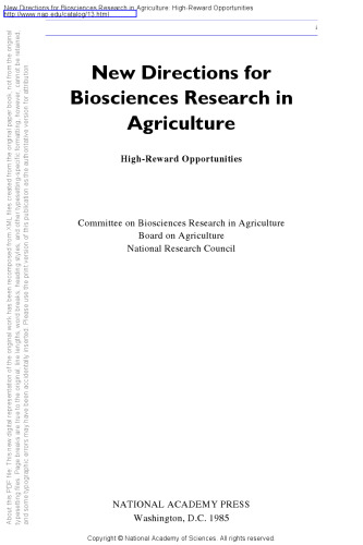 New Directions for Biosciences Research in Agriculture