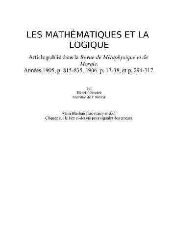 Les mathematiques et la logique