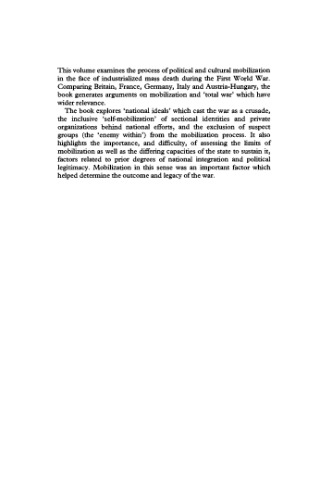 State, Society and Mobilization in Europe during the First World War (Studies in the Social and Cultural History of Modern Warfare)