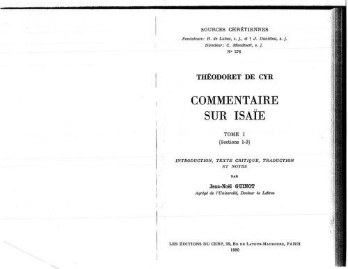 Commentaire sur Isaie (Sources chretiennes) Tome 1 (Sections 1-3)